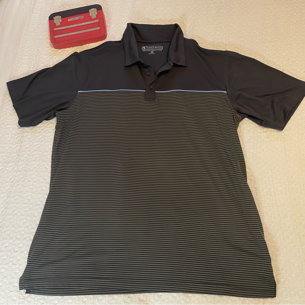 Pebble Beach Charcoal and‎ Black Striped Polo Shirt Size XL